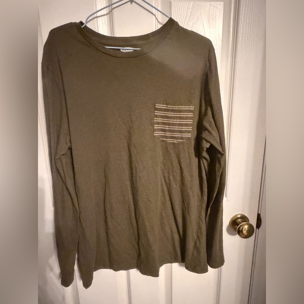 Old Navy Olive Green Long Sleeve Tee with Striped Pocket, Men’s L